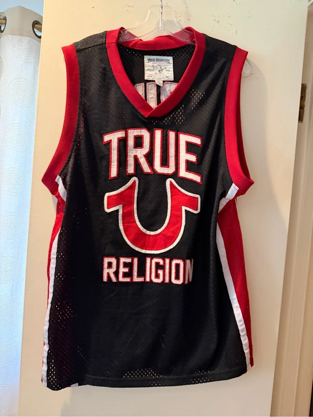 True Religion Black and Red Mesh Team Jersey